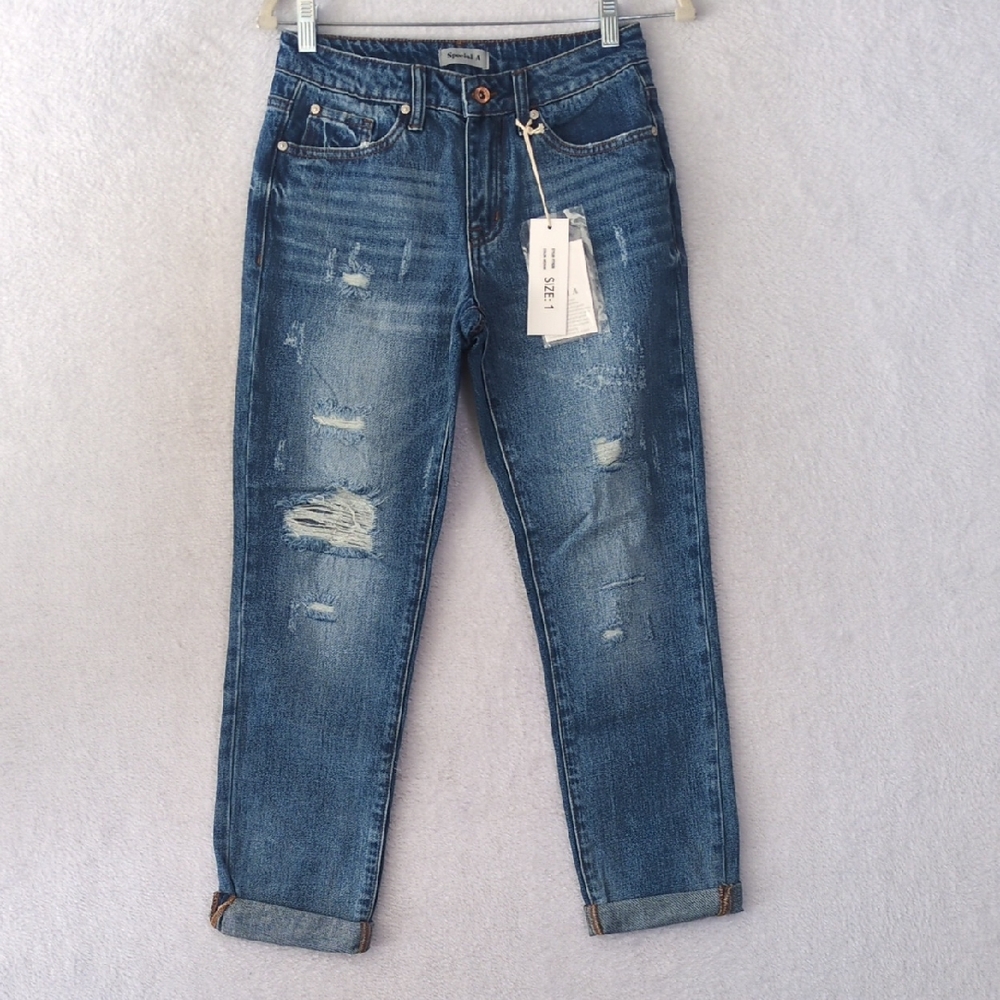 Special‎ A Junior's Distressed Boyfriend Mid Rise Jeans Size 1
